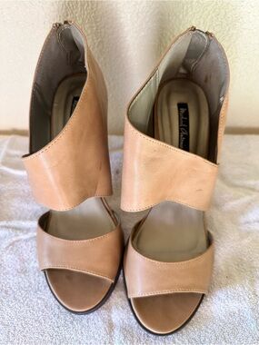 Michael Antonio Nude Tan Open-Toe Ankle Cuff Heels